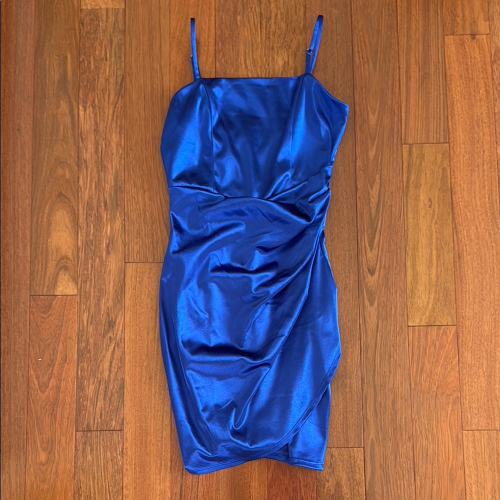 Emerald Sundae Blue Asymmetrical Ruched Mini Dress for Cocktail